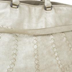 Pre Owned Bottega Veneta Mineral Distressed Metallic Large Leather Tote Bag