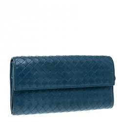 مملوكة مسبقًا Bottega Veneta Blue Intrecciato Nappa Leather Continental Wallet