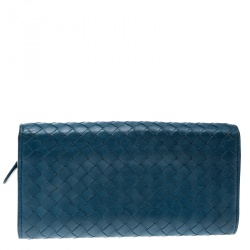 مملوكة مسبقًا Bottega Veneta Blue Intrecciato Nappa Leather Continental Wallet