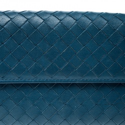 مملوكة مسبقًا Bottega Veneta Blue Intrecciato Nappa Leather Continental Wallet