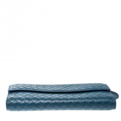 مملوكة مسبقًا Bottega Veneta Blue Intrecciato Nappa Leather Continental Wallet