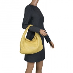 Pre Owned Bottega Veneta Yellow Intrecciato Leather Small Hobo