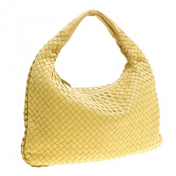 Pre Owned Bottega Veneta Yellow Intrecciato Leather Small Hobo