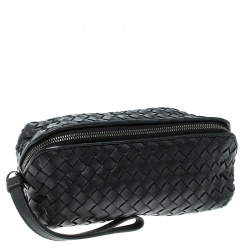 Bottega Veneta Black Intrecciato Leather Pouch