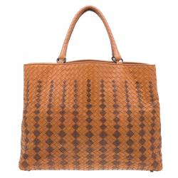 Pre Owned Bottega Veneta Orange Intrecciato Leather Limited Edition Shopper Tote