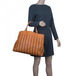 Pre Owned Bottega Veneta Orange Intrecciato Leather Limited Edition Shopper Tote