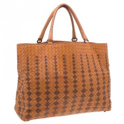 Pre Owned Bottega Veneta Orange Intrecciato Leather Limited Edition Shopper Tote