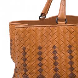 Pre Owned Bottega Veneta Orange Intrecciato Leather Limited Edition Shopper Tote