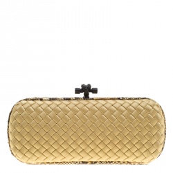 مملوكة مسبقًا Bottega Veneta Beige Intrecciato Satin and Python Trim Knot Clutch