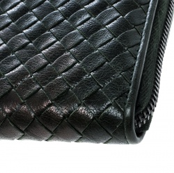 Pre Owned Bottega Veneta Dark Green Intrecciato Leather Zip Wallet