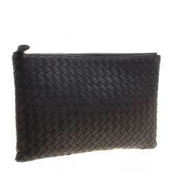 Bottega Veneta Black Intrecciato Leather Pouch