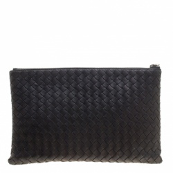 Bottega Veneta Black Intrecciato Leather Pouch