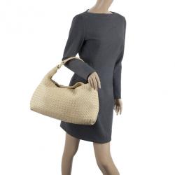 Pre Owned Bottega Veneta Cream Leather Intrecciato Hobo