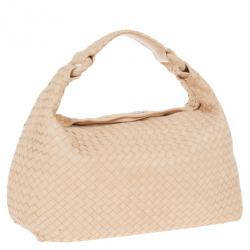 Pre Owned Bottega Veneta Cream Leather Intrecciato Hobo