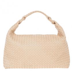 Pre Owned Bottega Veneta Cream Leather Intrecciato Hobo