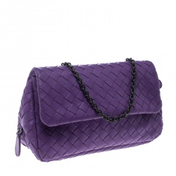 Bottega Veneta Purple Intrecciato Leather Messenger Bag