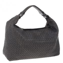 Pre Owned Bottega Veneta Grey Maxi Veneta Intrecciato Hobo