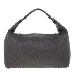 Pre Owned Bottega Veneta Grey Maxi Veneta Intrecciato Hobo