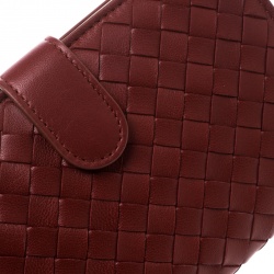 Pre Owned Bottega Veneta Red Nappa Leather Tourmaline Intrecciato Continental Wallet