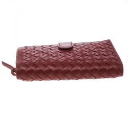 Pre Owned Bottega Veneta Red Nappa Leather Tourmaline Intrecciato Continental Wallet