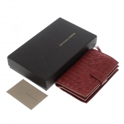 Pre Owned Bottega Veneta Red Nappa Leather Tourmaline Intrecciato Continental Wallet