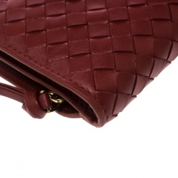 Pre Owned Bottega Veneta Red Nappa Leather Tourmaline Intrecciato Continental Wallet