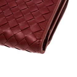 Pre Owned Bottega Veneta Red Nappa Leather Tourmaline Intrecciato Continental Wallet