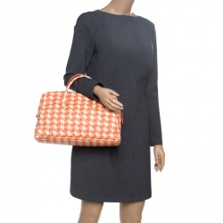 Pre Owned Bottega Veneta Orange/White Printed Intrecciato Leather Satchel