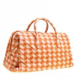 Pre Owned Bottega Veneta Orange/White Printed Intrecciato Leather Satchel
