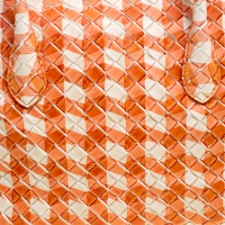 Pre Owned Bottega Veneta Orange/White Printed Intrecciato Leather Satchel