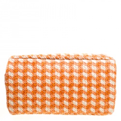 Pre Owned Bottega Veneta Orange/White Printed Intrecciato Leather Satchel