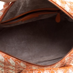 Pre Owned Bottega Veneta Orange/White Printed Intrecciato Leather Satchel