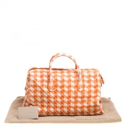 Pre Owned Bottega Veneta Orange/White Printed Intrecciato Leather Satchel