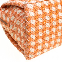 Pre Owned Bottega Veneta Orange/White Printed Intrecciato Leather Satchel
