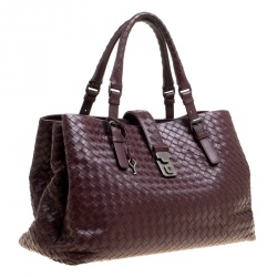 مملوكة مسبقًا حقيبة يد بوتيغا فينيتا روما جلد إنترشياتو بنية فاتحة