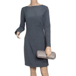 Pre Owned Bottega Veneta Grey Intrecciato Satin and Snakeskin Trim Knot Clutch