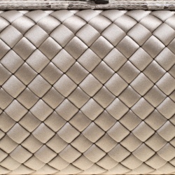 Pre Owned Bottega Veneta Grey Intrecciato Satin and Snakeskin Trim Knot Clutch