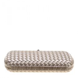 Pre Owned Bottega Veneta Grey Intrecciato Satin and Snakeskin Trim Knot Clutch