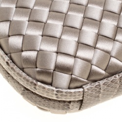 Pre Owned Bottega Veneta Grey Intrecciato Satin and Snakeskin Trim Knot Clutch