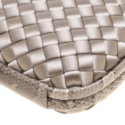 Pre Owned Bottega Veneta Grey Intrecciato Satin and Snakeskin Trim Knot Clutch