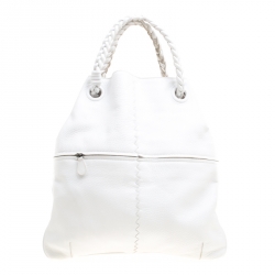 Pre Owned Bottega Veneta White Leather Julie Braided Handle Tote