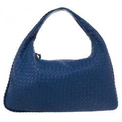 Pre Owned Bottega Veneta Blue Woven Leather Hobo