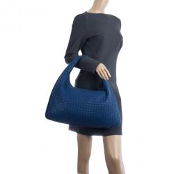 Pre Owned Bottega Veneta Blue Woven Leather Hobo
