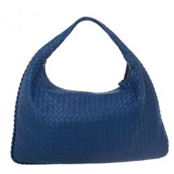 Pre Owned Bottega Veneta Blue Woven Leather Hobo