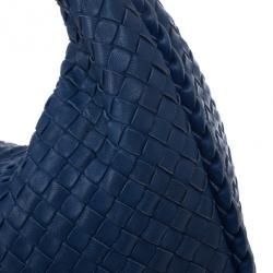 Pre Owned Bottega Veneta Blue Woven Leather Hobo