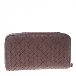 Pre Owned Bottega Veneta Grape Intrecciato Nappa Leather Zip Wallet