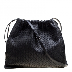 BOTTEGA VENETA, Woven Intreccio Nappa Leather Baguette Pochette, BLACK, Women