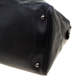 Pre Owned Bottega Veneta Black Intrecciato Leather Weekender Bag