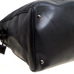 Pre Owned Bottega Veneta Black Intrecciato Leather Weekender Bag