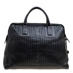 Pre Owned Bottega Veneta Black Intrecciato Leather Weekender Bag